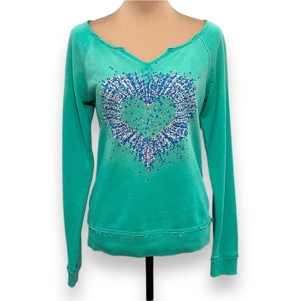 3/$30 Mossimo Supply Co Distressed Graphic Pullover Sweatshirt Turquoise Medium